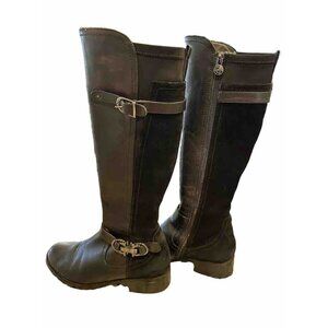 MICHAEL KORS FULTON Black Brown Leather Designer Tall Boots Womens Size 6.5